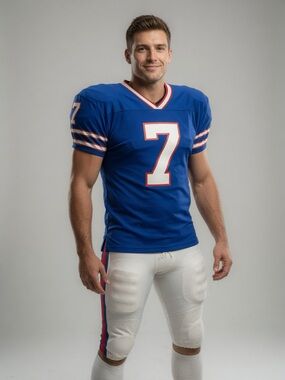 Logo Athletic Doug Flutie Blue Men’s Jersey with White Number 7 and Red Trim